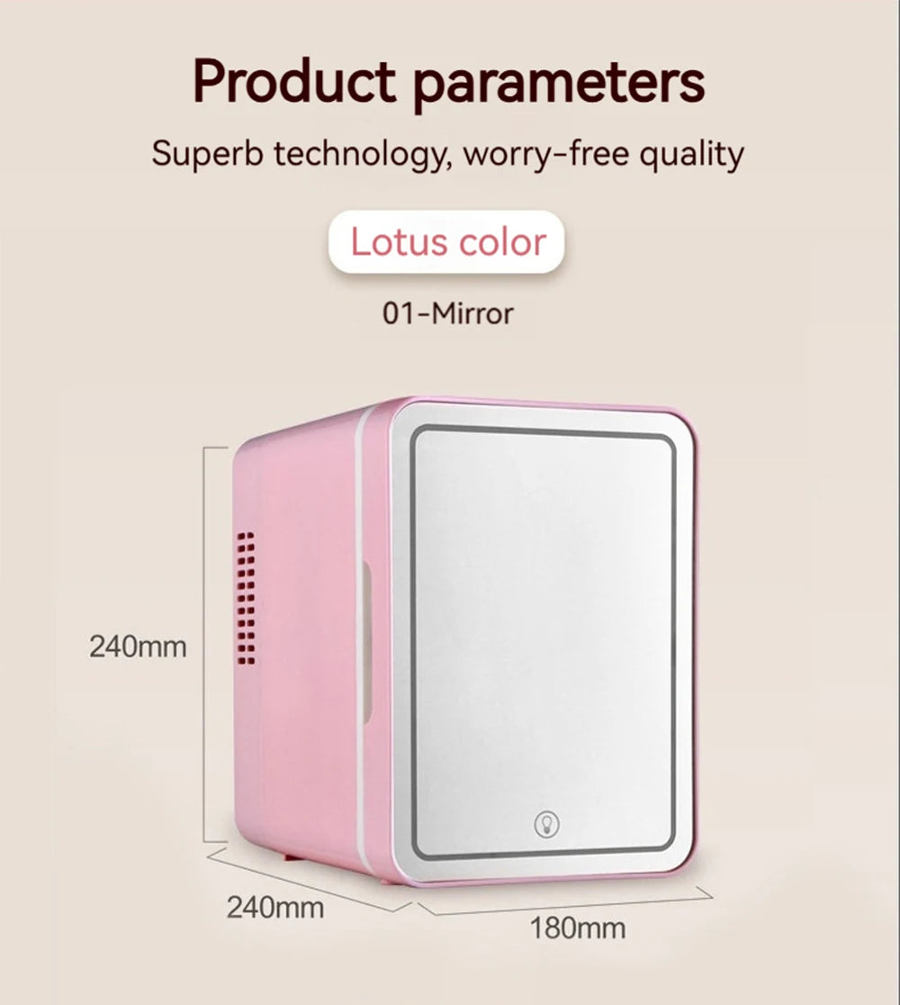 Mini Skincare Fridge with LED Mirror – 4L Beauty Cooler